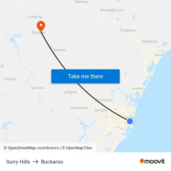 Surry Hills to Buckaroo map