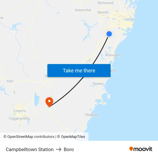 Campbelltown Station to Boro map