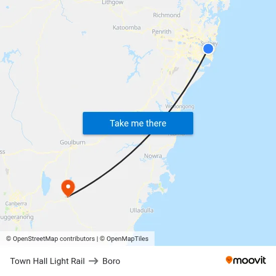 Town Hall Light Rail to Boro map