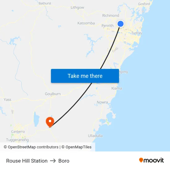 Rouse Hill Station to Boro map