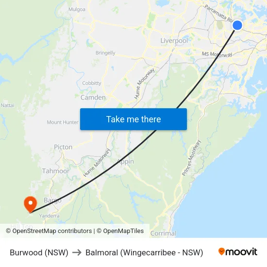 Burwood (NSW) to Balmoral (Wingecarribee - NSW) map