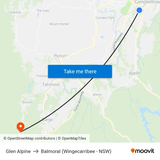 Glen Alpine to Balmoral (Wingecarribee - NSW) map
