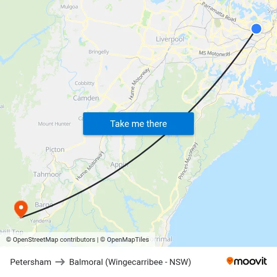 Petersham to Balmoral (Wingecarribee - NSW) map