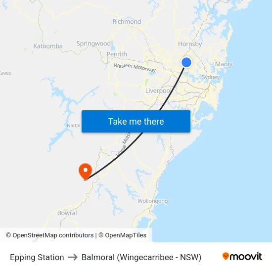 Epping Station to Balmoral (Wingecarribee - NSW) map