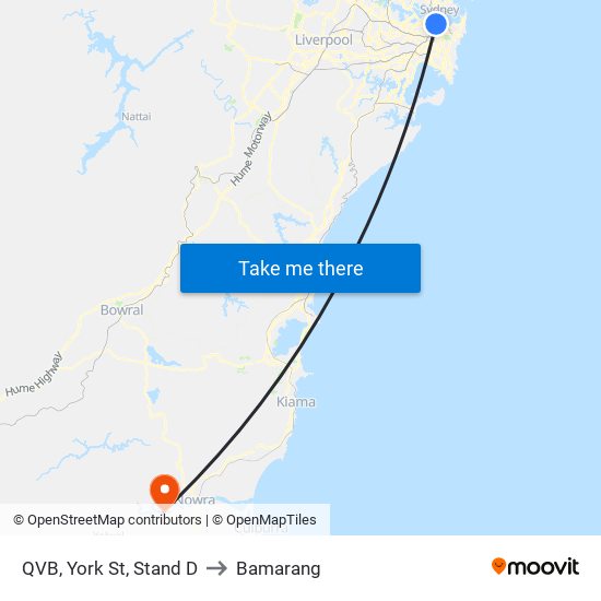 QVB, York St, Stand D to Bamarang map