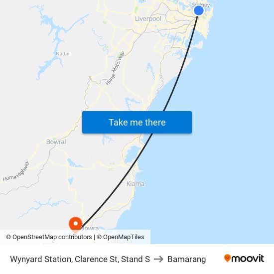 Wynyard Station, Clarence St, Stand S to Bamarang map