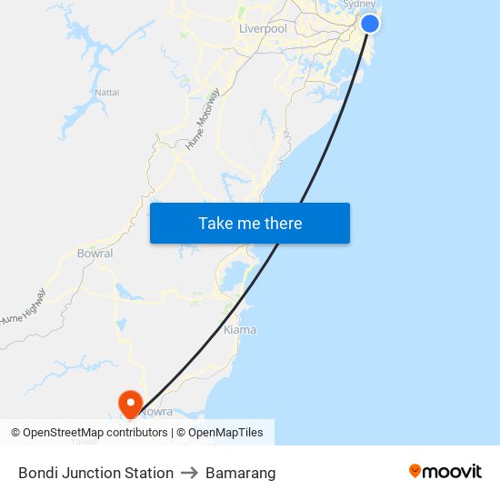 Bondi Junction Station to Bamarang map