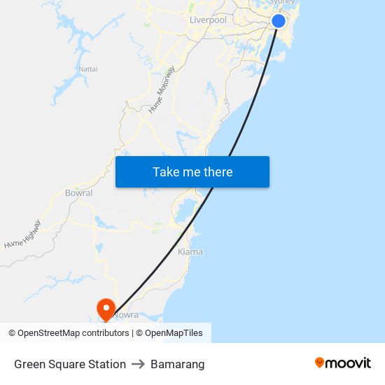 Green Square Station to Bamarang map