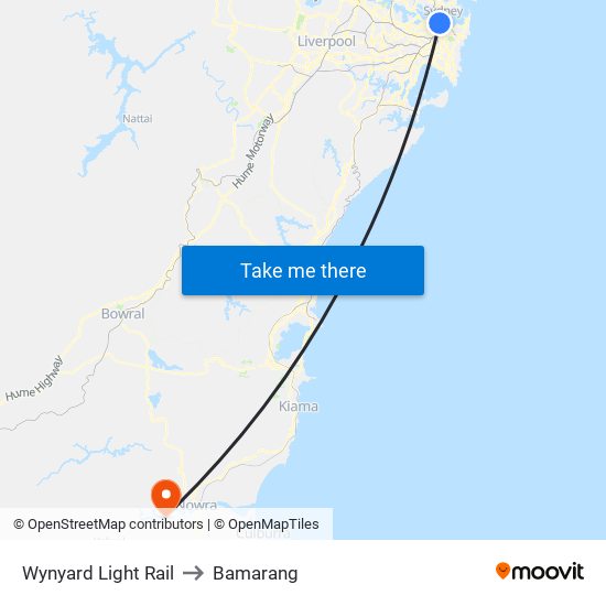 Wynyard Light Rail to Bamarang map