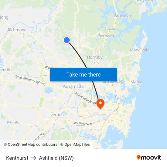 Kenthurst Map Kenthurst to Ashfield (NSW) with public transportation