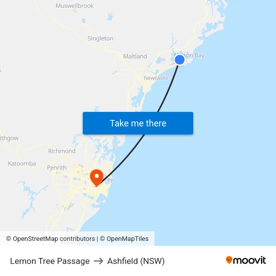 Lemon Tree Passage to Ashfield (NSW) map