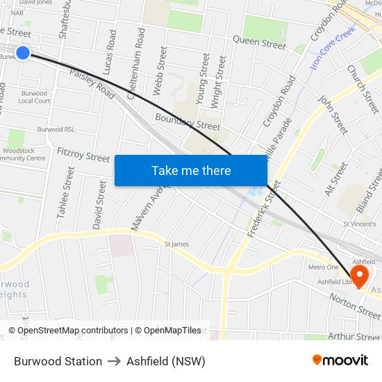 Burwood Station to Ashfield (NSW) map