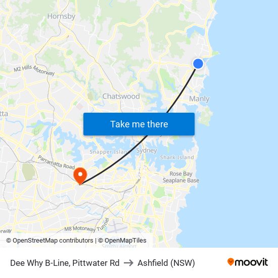 Dee Why B-Line, Pittwater Rd to Ashfield (NSW) map