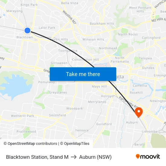 Blacktown Station, Stand M to Auburn (NSW) map