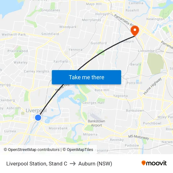 Liverpool Station, Stand C to Auburn (NSW) map