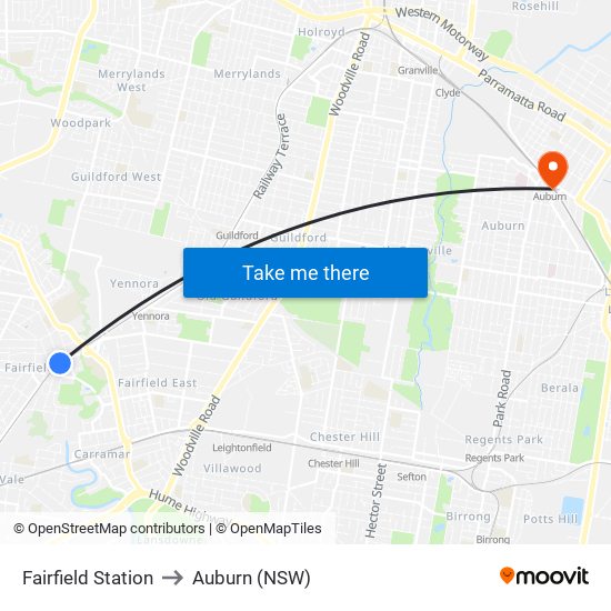 Fairfield Station to Auburn (NSW) map