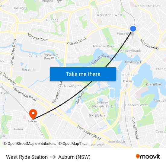 West Ryde Station to Auburn (NSW) map