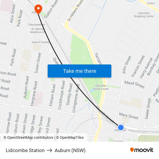 Lidcombe Station to Auburn (NSW) map