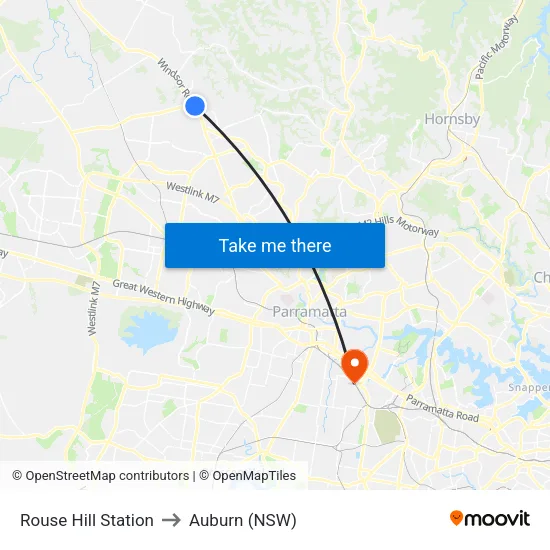 Rouse Hill Station to Auburn (NSW) map