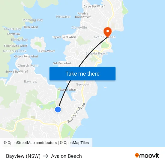 Bayview (NSW) to Avalon Beach map