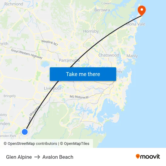 Glen Alpine to Avalon Beach map