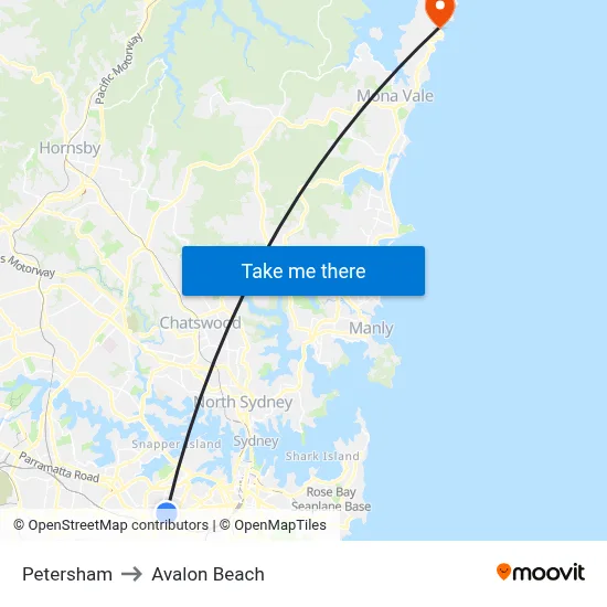 Petersham to Avalon Beach map