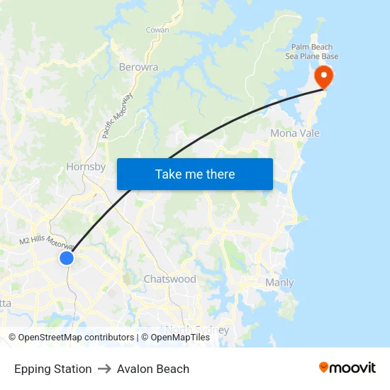 Epping Station to Avalon Beach map