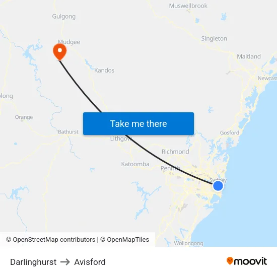 Darlinghurst to Avisford map