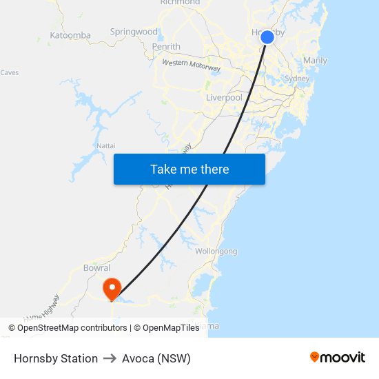 Hornsby Station to Avoca (NSW) map