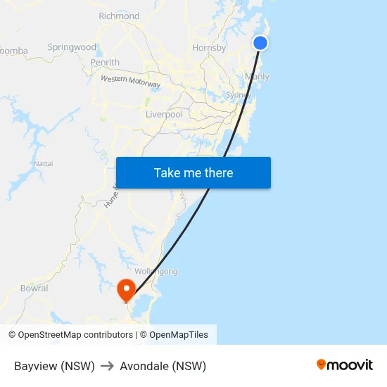 Bayview (NSW) to Avondale (NSW) map