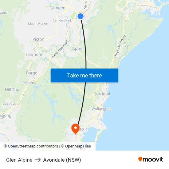 Glen Alpine to Avondale (NSW) map