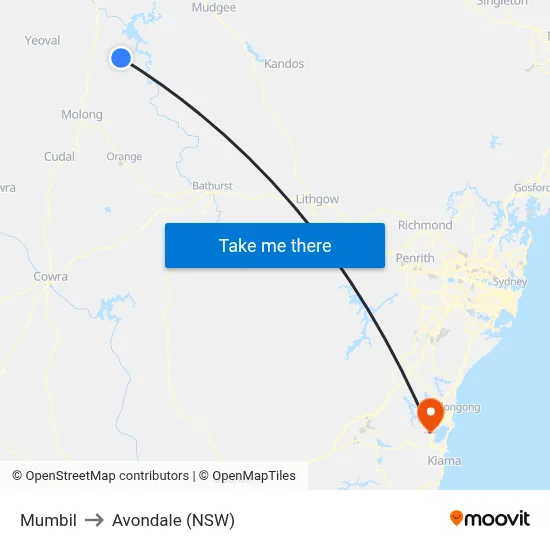 Mumbil to Avondale (NSW) map