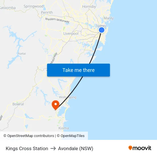 Kings Cross Station to Avondale (NSW) map