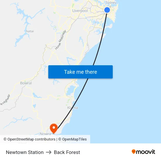Newtown Station to Back Forest map