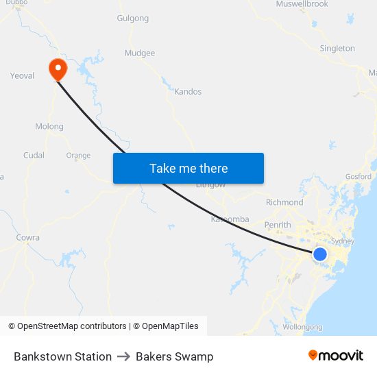 Bankstown Station to Bakers Swamp map