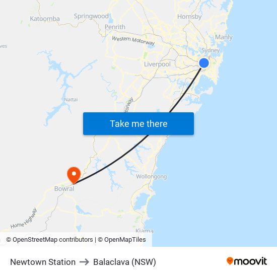 Newtown Station to Balaclava (NSW) map