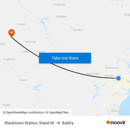 Blacktown Station, Stand M to Baldry map