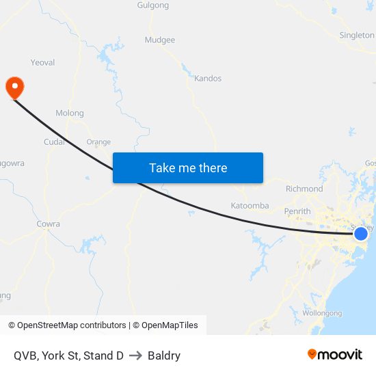 QVB, York St, Stand D to Baldry map