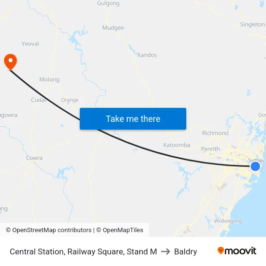 Central Station, Railway Square, Stand M to Baldry map