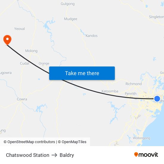 Chatswood Station to Baldry map