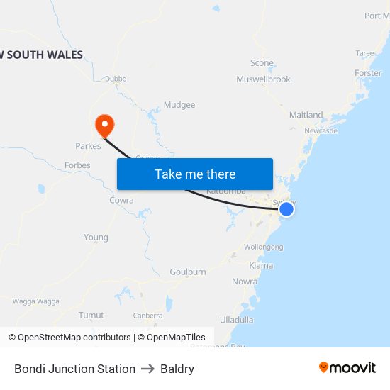 Bondi Junction Station to Baldry map