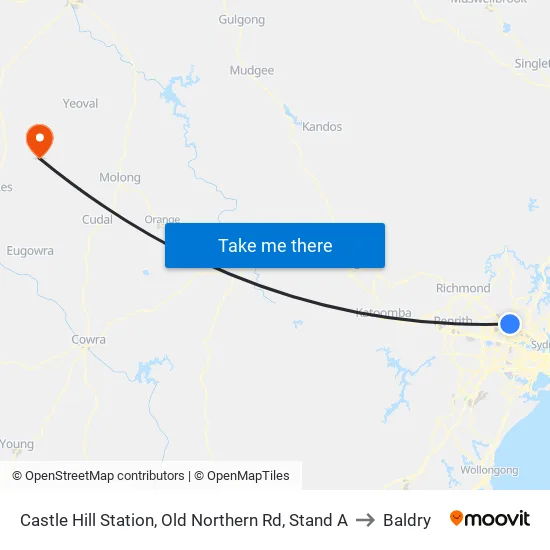 Castle Hill Station, Old Northern Rd, Stand A to Baldry map