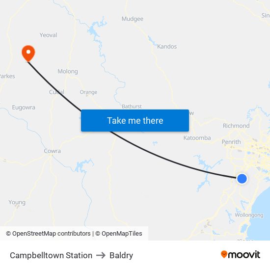 Campbelltown Station to Baldry map