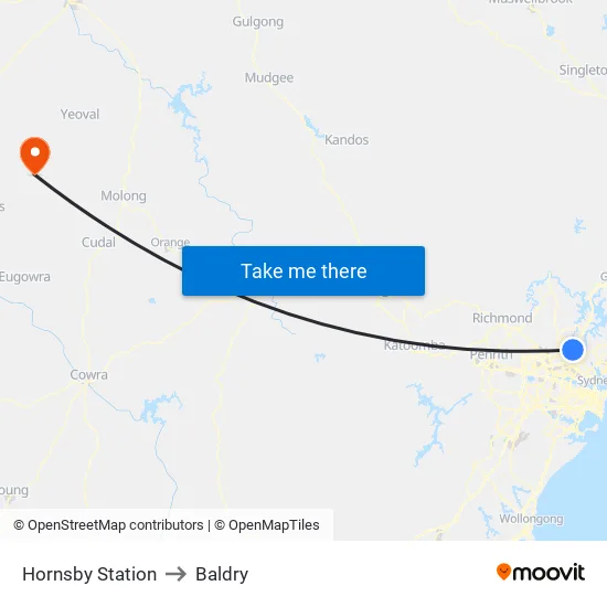 Hornsby Station to Baldry map