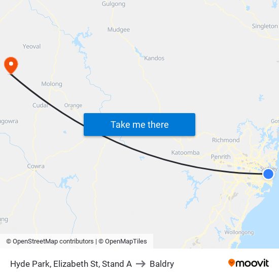 Hyde Park, Elizabeth St, Stand A to Baldry map