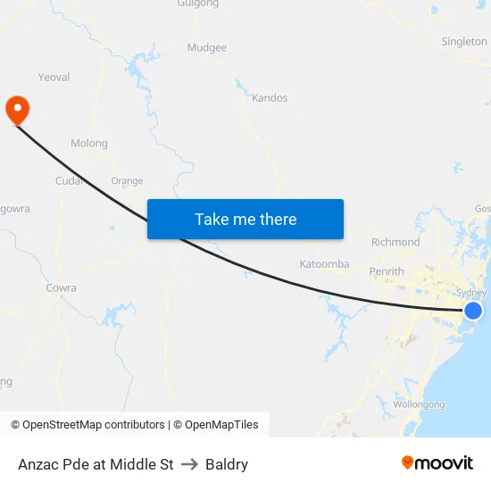 Anzac Pde at Middle St to Baldry map