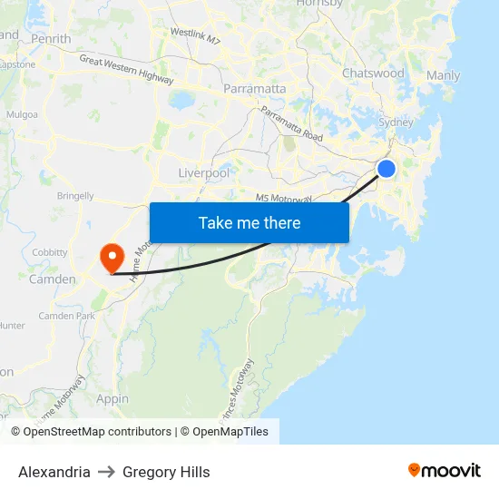 Alexandria to Gregory Hills map