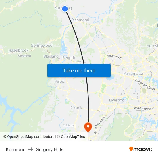 Kurmond to Gregory Hills map