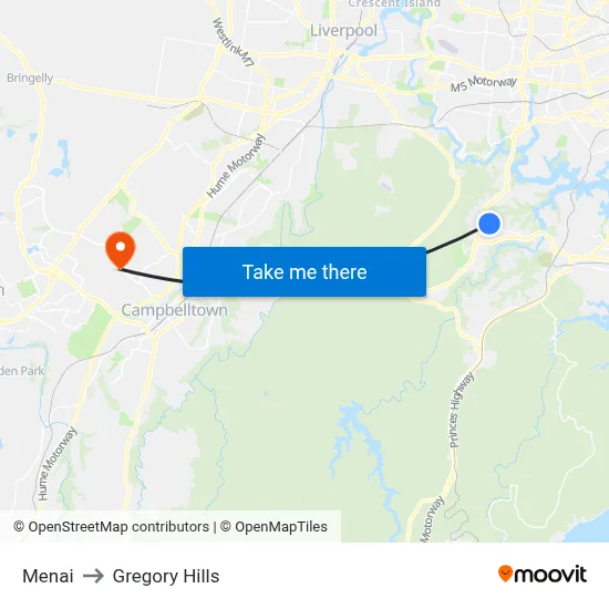 Menai to Gregory Hills map