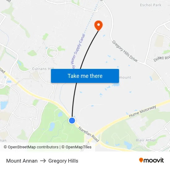 Mount Annan to Gregory Hills map